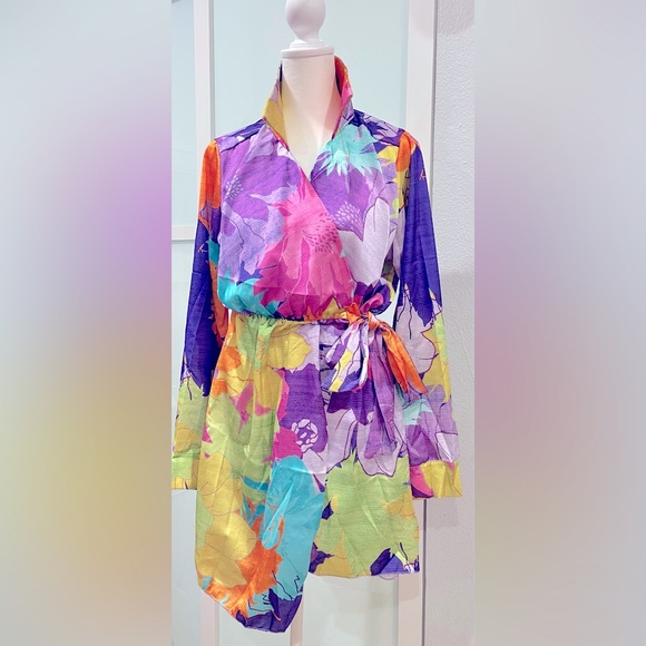 Satin watercolor floral dress - Picture 3 of 4